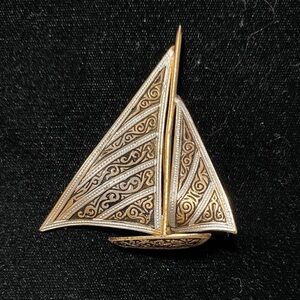Vintage SPAIN Gold and Silver Sailboat Brooch